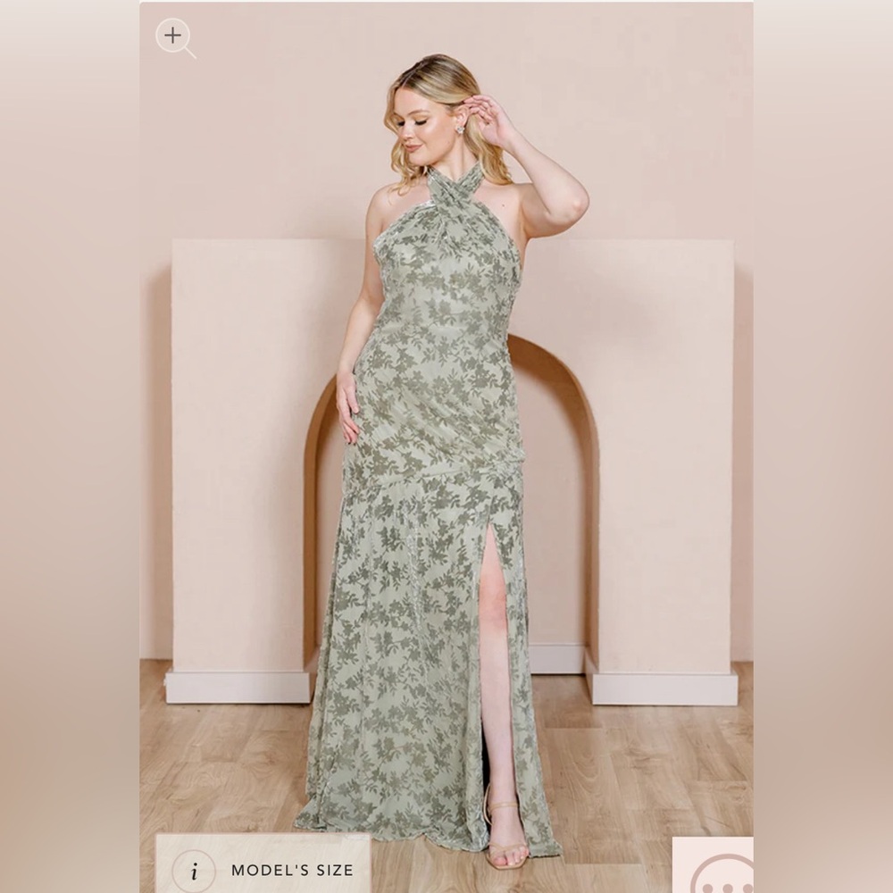 Athena Floral Burnout Velvet Dress in Silver Sage Size 6 petite
